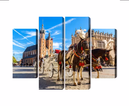 Canvastavla - Horse carriages on the market square in