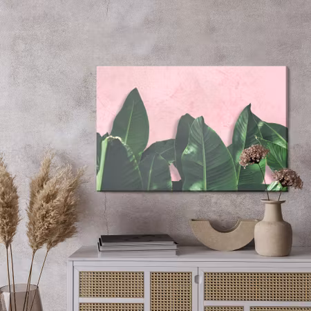 Canvastavla - Tropical plants on a pink background