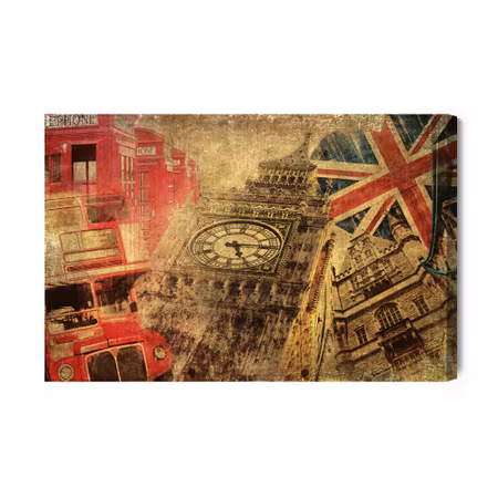 Canvastavla - Collage with london icons in vintage