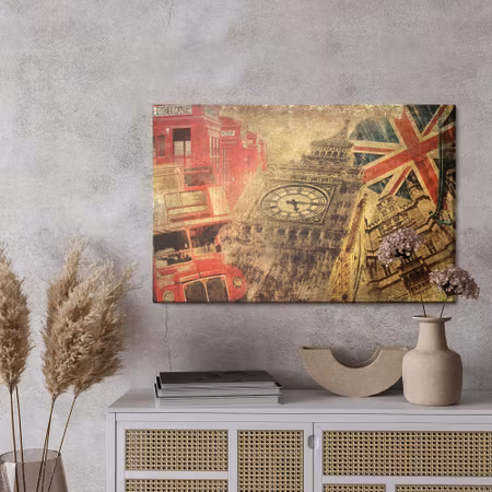 Canvastavla - Collage with london icons in vintage