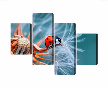 Canvastavla - Ladybug on a dandelion in macro scale