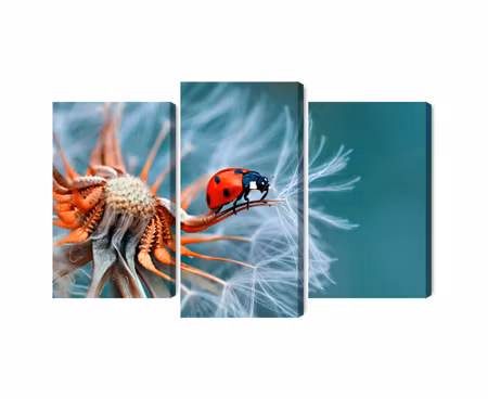 Canvastavla - Ladybug on a dandelion in macro scale