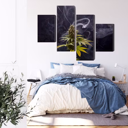 Canvastavla - Cannabis plant on a smoky background