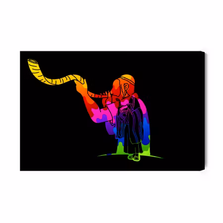 Canvastavla - Jew blowing a horn