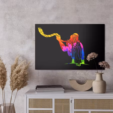 Canvastavla - Jew blowing a horn