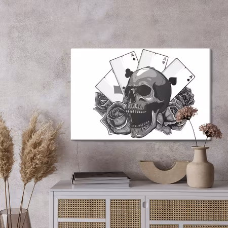 Canvastavla - Skull on a background of cards