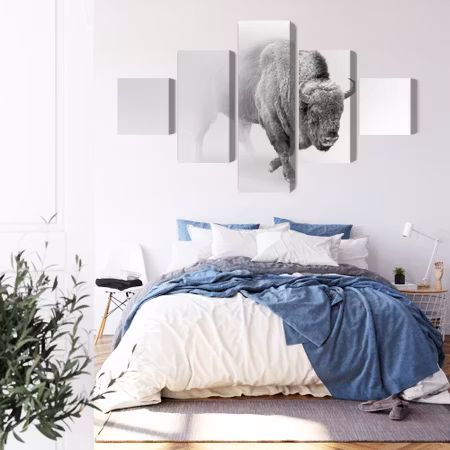 Canvastavla - Bison in the fog 3d