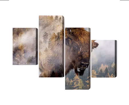 Canvastavla - A bison on the background of a misty