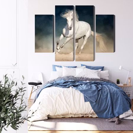 Canvastavla - A white horse at a gallop