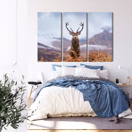 Canvastavla - A deer on a background of a 3d mountain