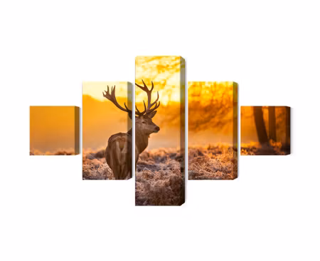 Canvastavla - Deer in the forest at sunset 3d