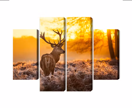 Canvastavla - Deer in the forest at sunset 3d