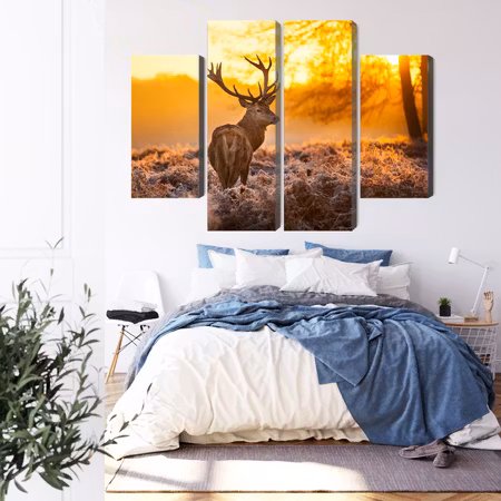 Canvastavla - Deer in the forest at sunset 3d