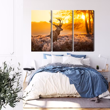 Canvastavla - Deer in the forest at sunset 3d