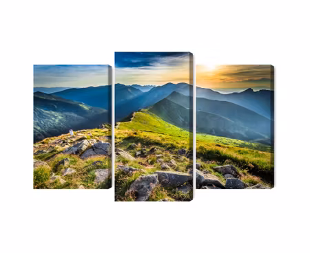 Canvastavla - Sunset in the mountains 3d