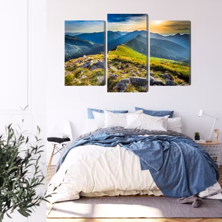 Canvastavla - Sunset in the mountains 3d