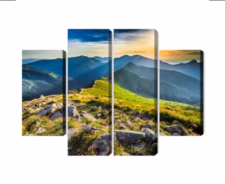 Canvastavla - Sunset in the mountains 3d