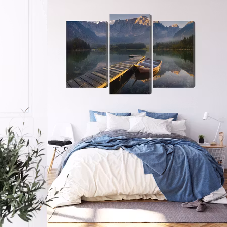 Canvastavla - Wooden bridge over a mountain lake 3d