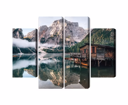 Canvastavla - A cottage on the italian lake braies 3d