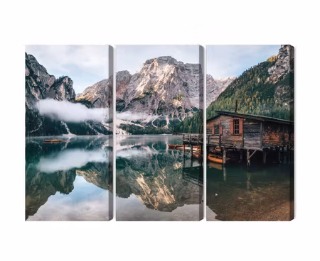 Canvastavla - A cottage on the italian lake braies 3d