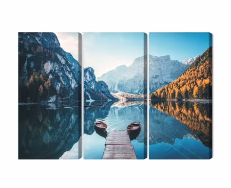 Canvastavla - Lake braies in the italian dolomites 3d