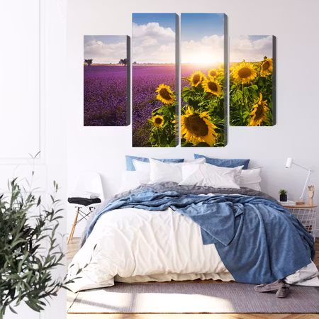 Canvastavla - Lavender and sunflower fields 3d