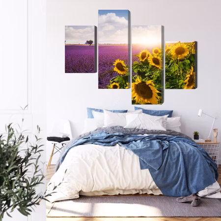 Canvastavla - Lavender and sunflower fields 3d