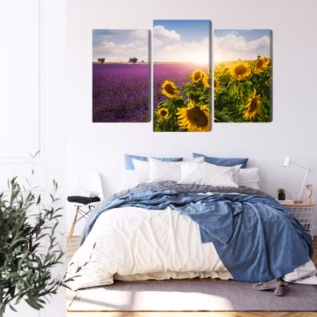 Canvastavla - Lavender and sunflower fields 3d