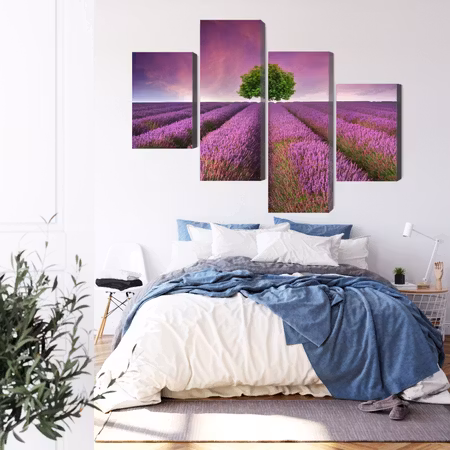 Canvastavla - A tree in the middle of a 3d lavender