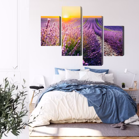 Canvastavla - Lavender field at sunset 3d