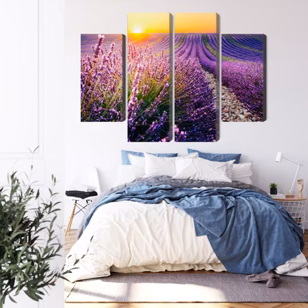 Canvastavla - Lavender field at sunset 3d