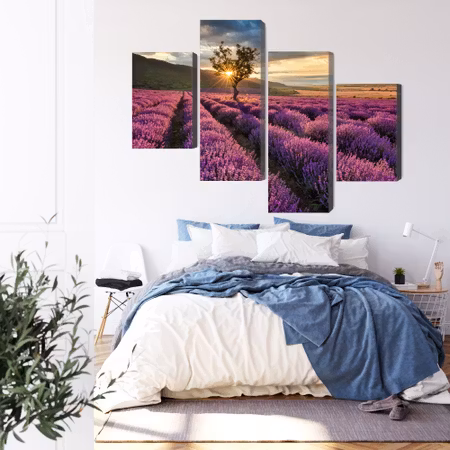 Canvastavla - Lavender field at sunset 3d