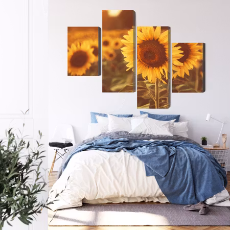 Canvastavla - A field of sunflowers in a retro 3d style
