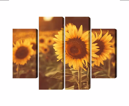 Canvastavla - A field of sunflowers in a retro 3d style