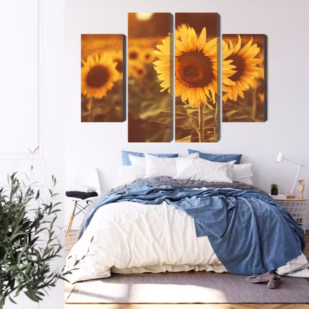 Canvastavla - A field of sunflowers in a retro 3d style