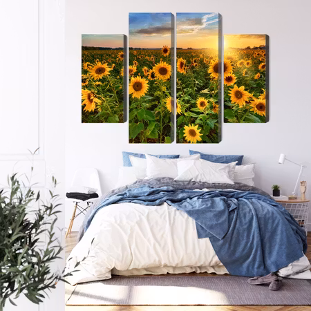 Canvastavla - Sunflower field at sunset 3d