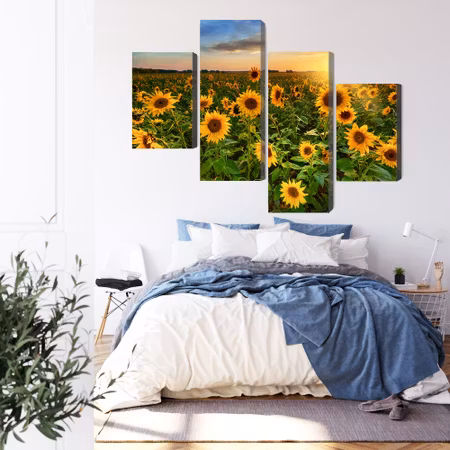 Canvastavla - Sunflower field at sunset 3d