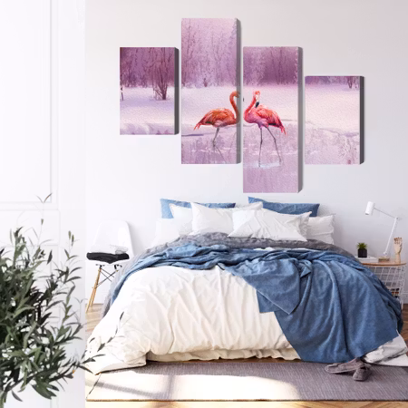 Canvastavla - Flamingos against a purple landscape