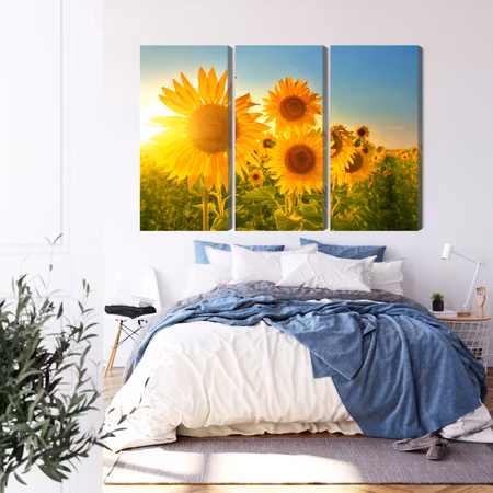 Canvastavla - Sunflower field at sunset 3d