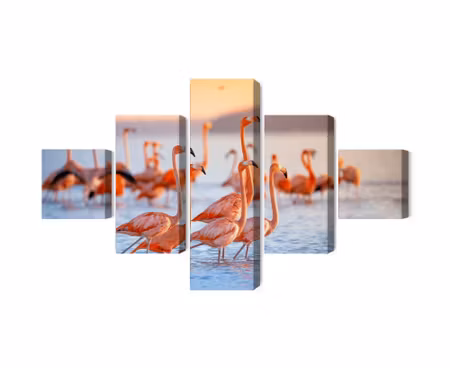 Canvastavla - A flock of flamingos by the water