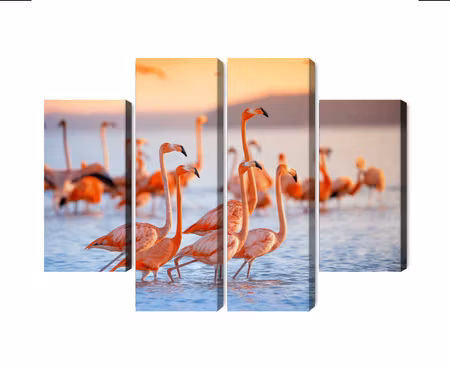 Canvastavla - A flock of flamingos by the water