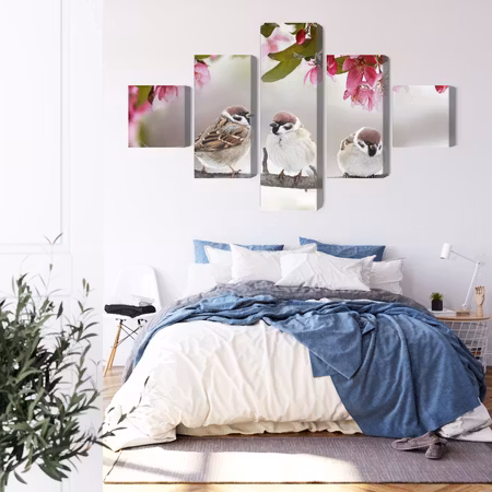 Canvastavla - Sparrows among flowers