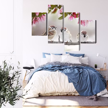 Canvastavla - Sparrows among flowers