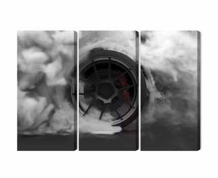 Canvastavla - Car wheel in a cloud of 3d smoke