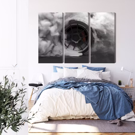 Canvastavla - Car wheel in a cloud of 3d smoke