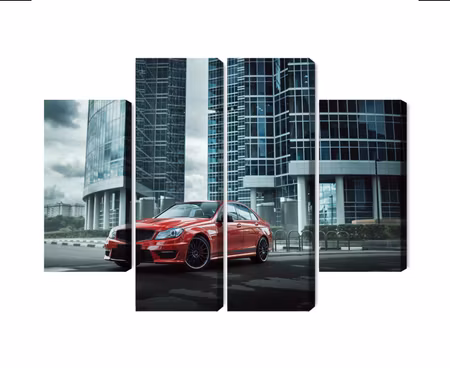 Canvastavla - Red car on a background of modern