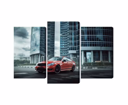 Canvastavla - Red car on a background of modern