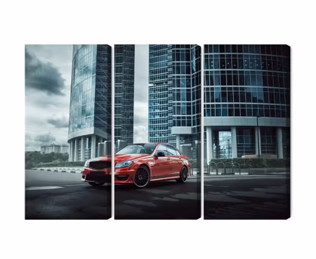 Canvastavla - Red car on a background of modern