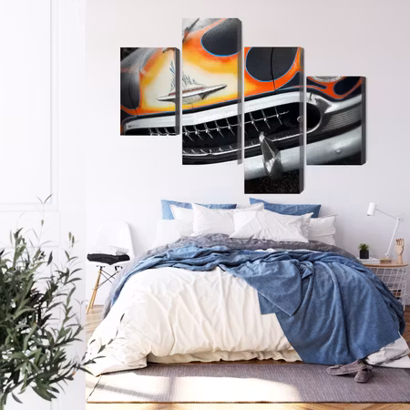 Canvastavla - Historic car with flames