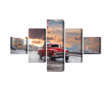 Canvastavla - Historic car on the road